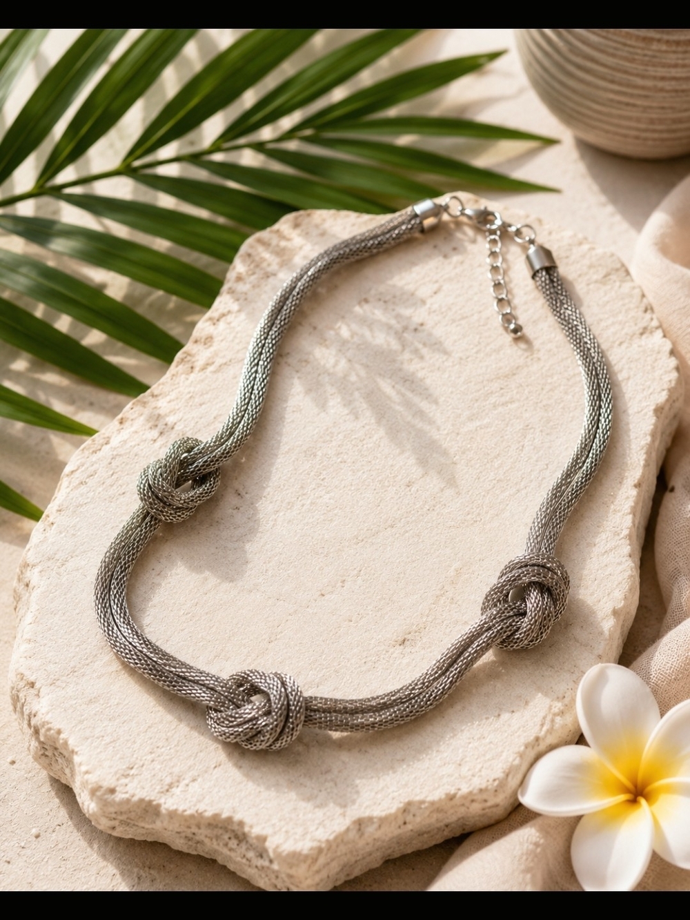 Silver-Tone Knot Mesh Necklace for Women